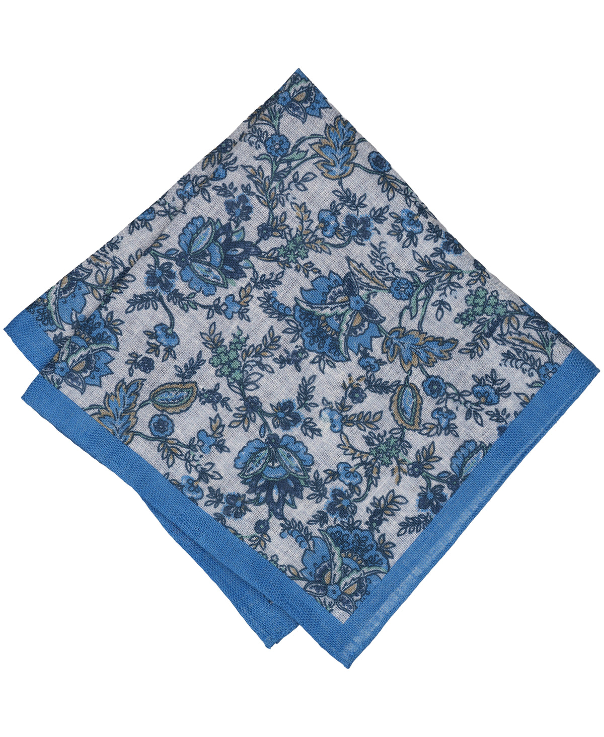 Blue Floral Woven Linen Pocket Square