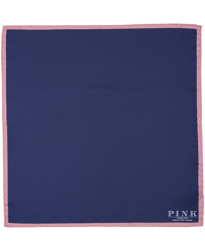 Navy Solid With Pink Tipping Woven Pocket Square