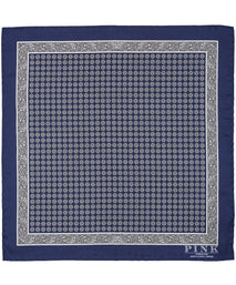 Navy Medallion Woven Pocket Square