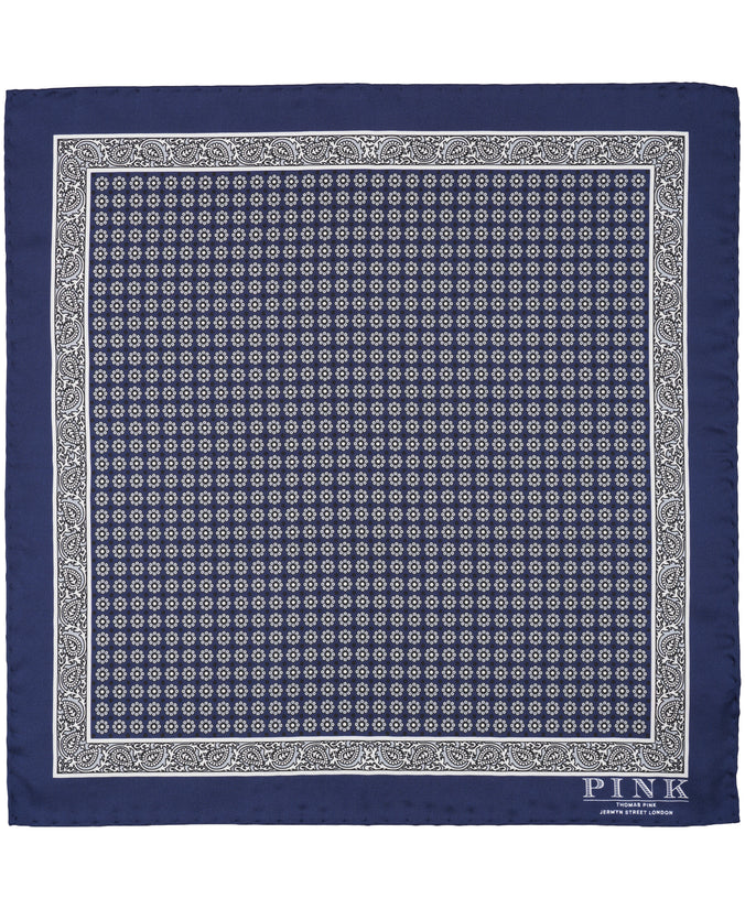 Navy Medallion Woven Pocket Square