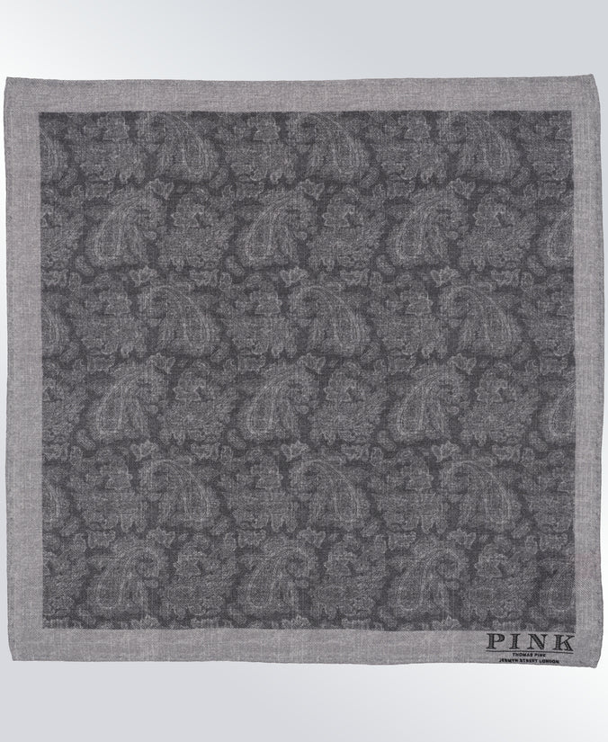 Grey Paisley Woven Pocket Square