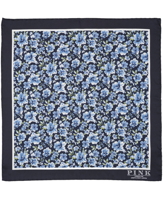 Navy Floral Woven Pocket Square