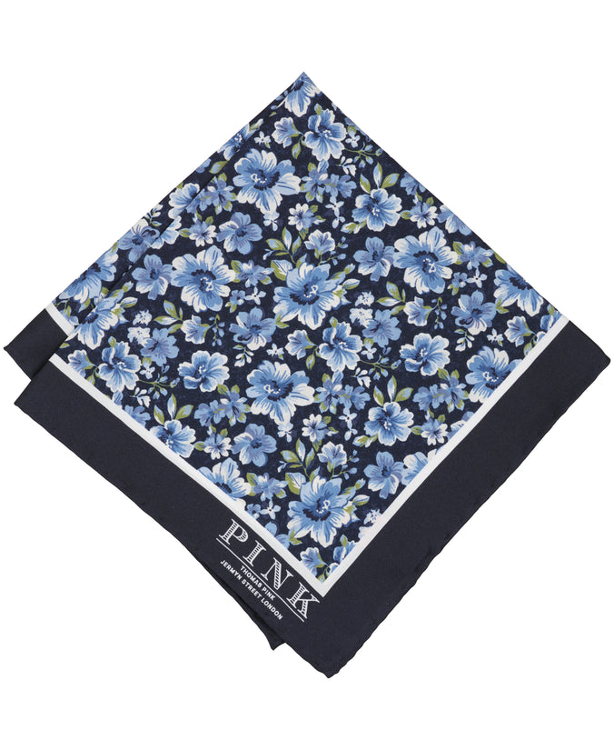 Navy Floral Woven Pocket Square