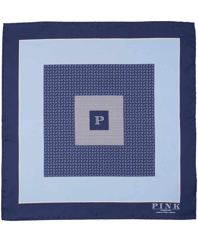 Blue Square Print Woven Pocket Square