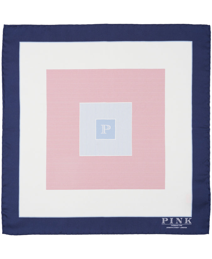 Navy Square Print Woven Pocket Square