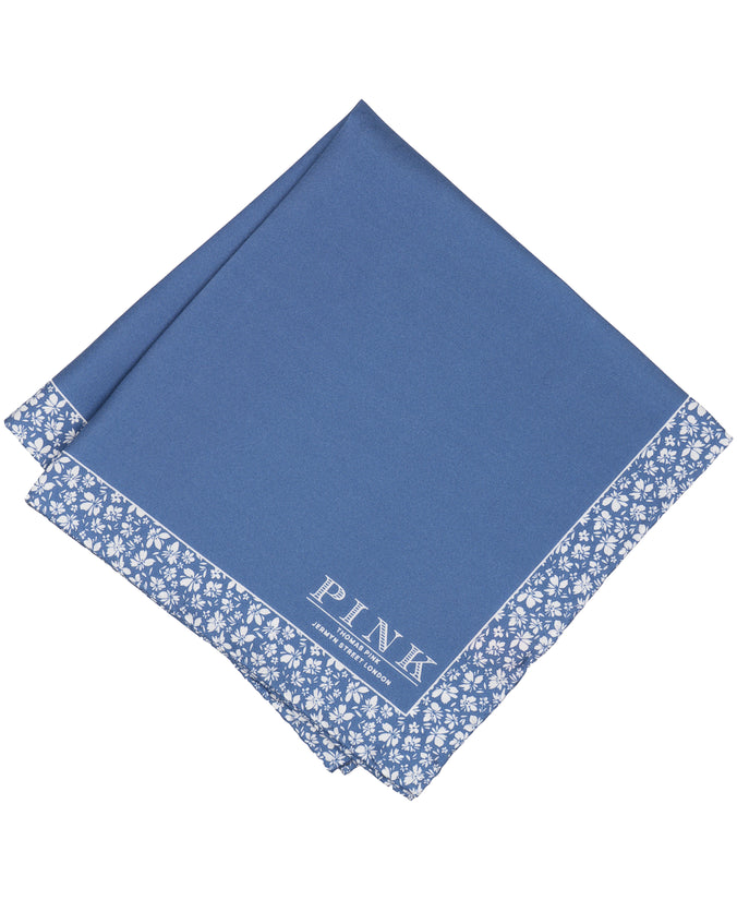 Blue Floral Border Woven Pocket Square