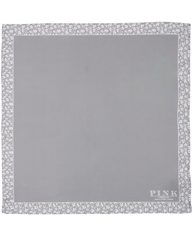 Grey Floral Border Woven Pocket Square