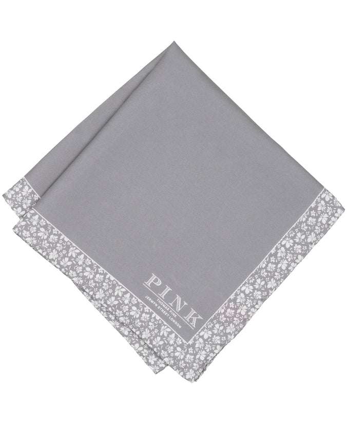 Grey Floral Border Woven Pocket Square