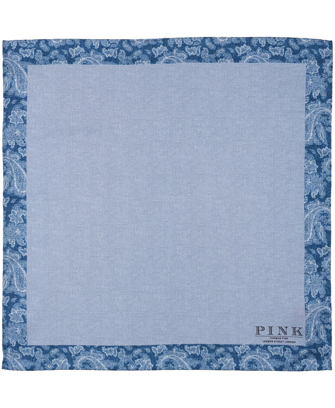 Blue Paisley Border Woven Pocket Square