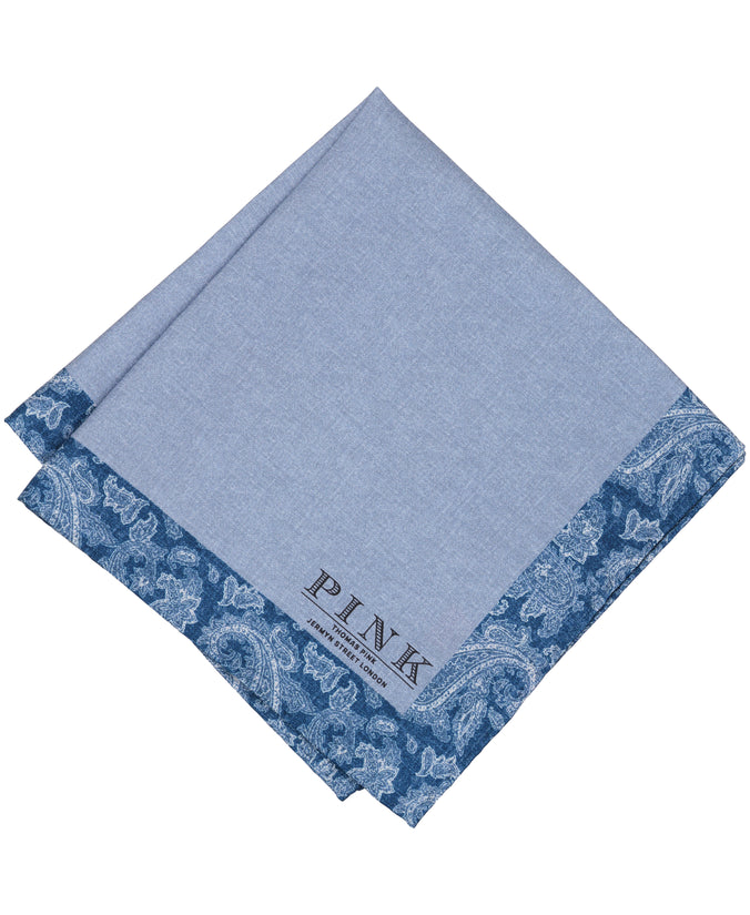 Blue Paisley Border Woven Pocket Square