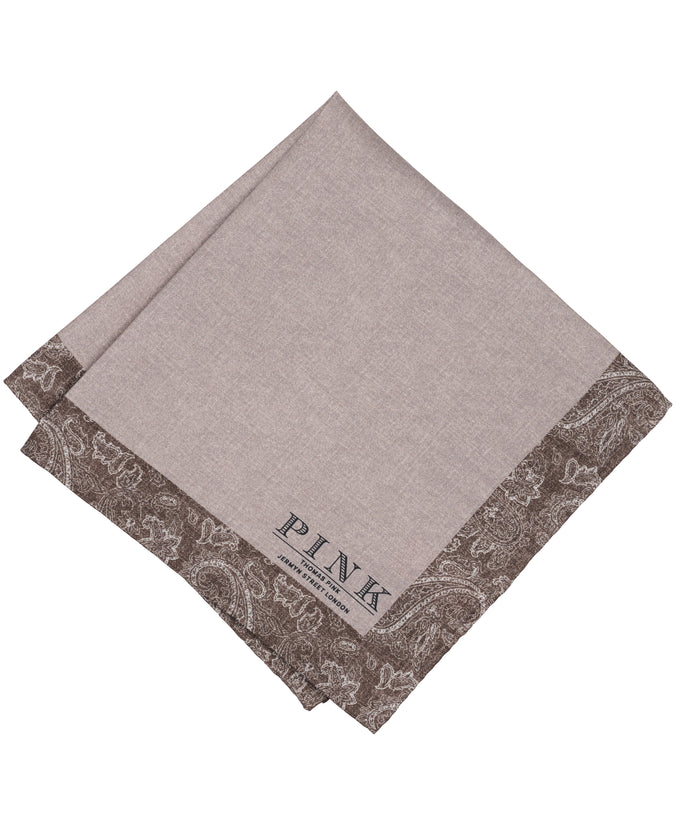 Brown Paisley Border Woven Pocket Square
