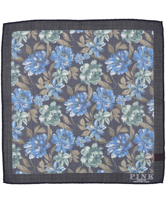 Blue Large Floral Woven Pocket Square