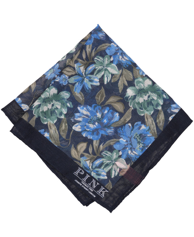 Blue Large Floral Woven Pocket Square