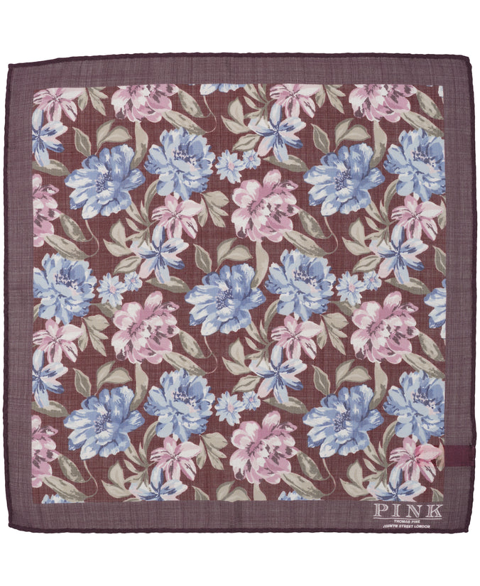 Burgundy Large Floral Pocket Square