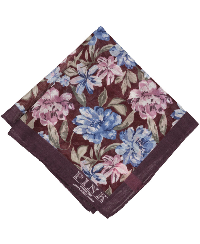 Burgundy Large Floral Pocket Square
