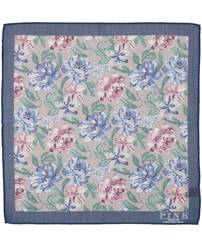 Teal Large Floral Pocket Square