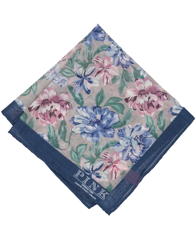 Teal Large Floral Pocket Square