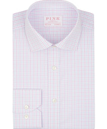 Pink Tailored Fit Poplin Fine Line Check Dress Shirt
