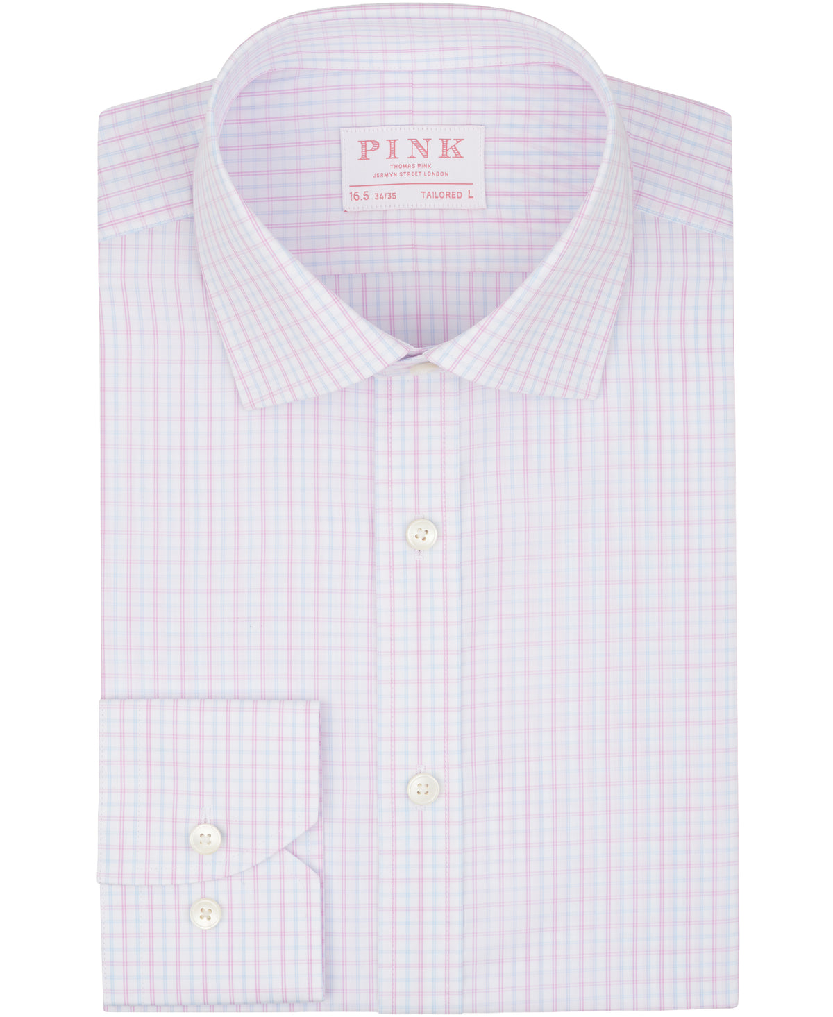 Pink Tailored Fit Poplin Fine Line Check Dress Shirt