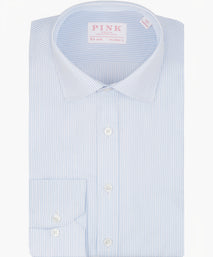 Blue Tailored Fit Twill Stripe Dress Shirt