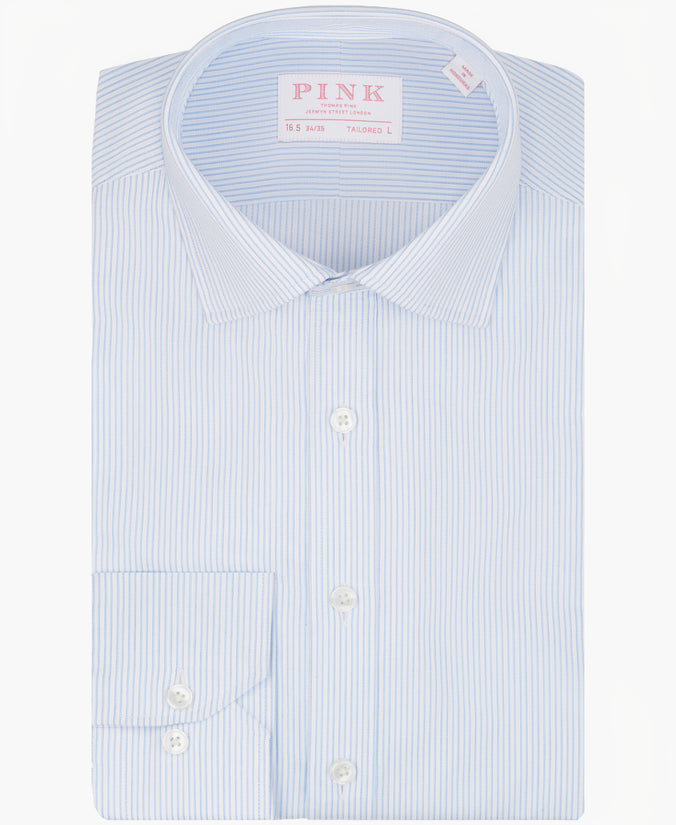 Blue Tailored Fit Twill Stripe Dress Shirt