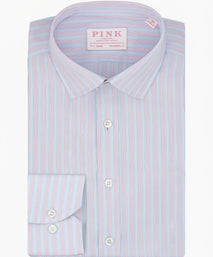 Tea Rose Tailored Fit Twill Wide Stripe Dress Shirt