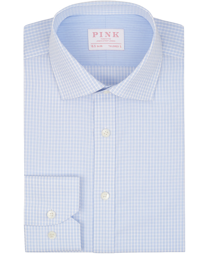 Blue Tailored Fit Poplin Mid Size Check Dress Shirt