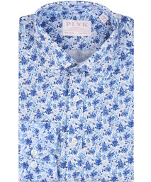 Navy Tailored Fit Poplin Garden Floral Print Dress Shirt
