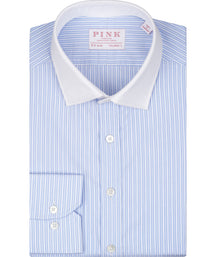 Blue Tonal Stripe Tailored Fit Dobby White Collar Dress Shirt