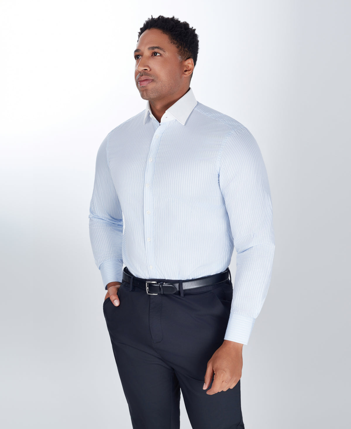 Blue Tonal Stripe Tailored Fit Dobby White Collar Dress Shirt