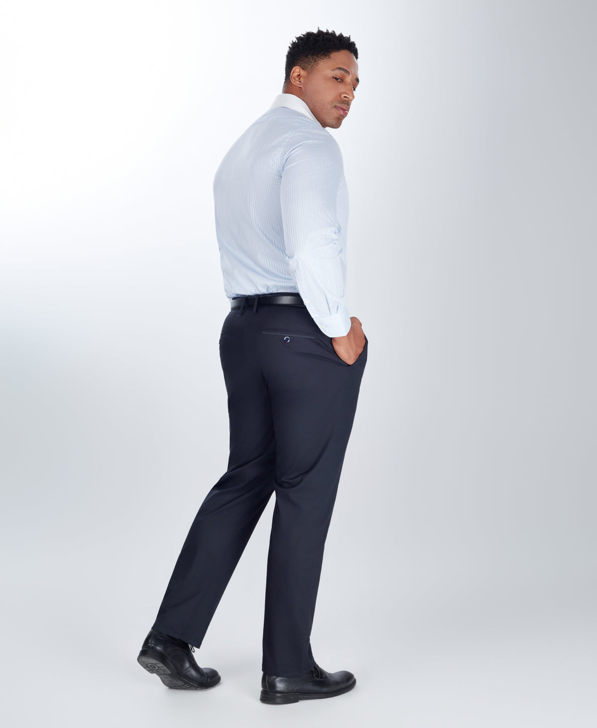 Blue Tonal Stripe Tailored Fit Dobby White Collar Dress Shirt