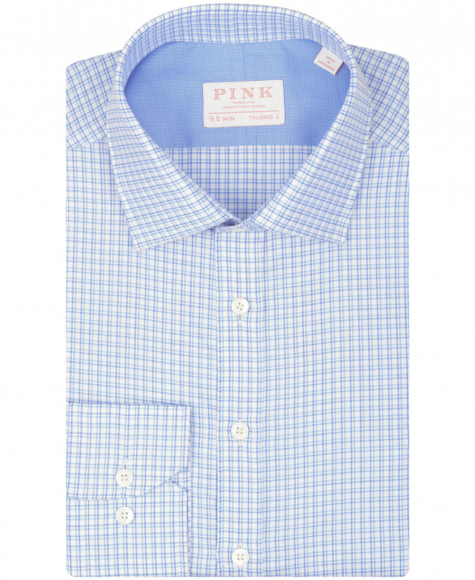 Blue Tailored Fit Twill Check Dress Shirt