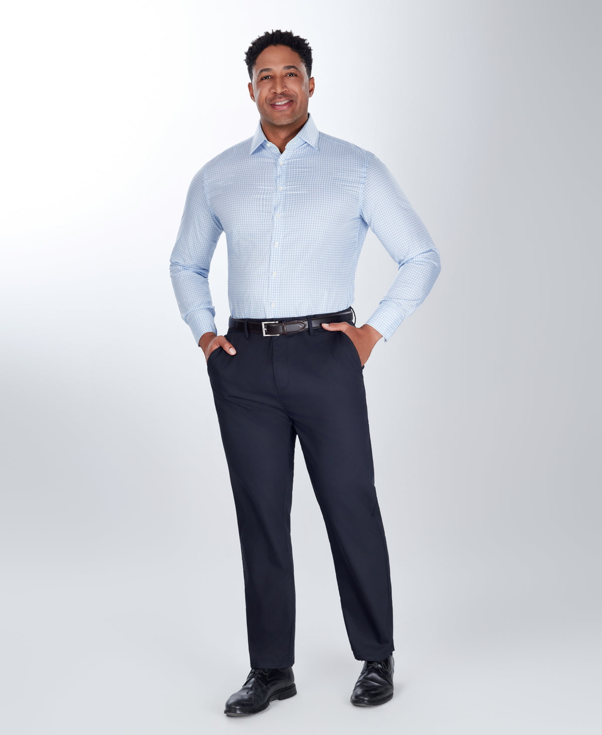 Blue Tailored Fit Twill Check Dress Shirt