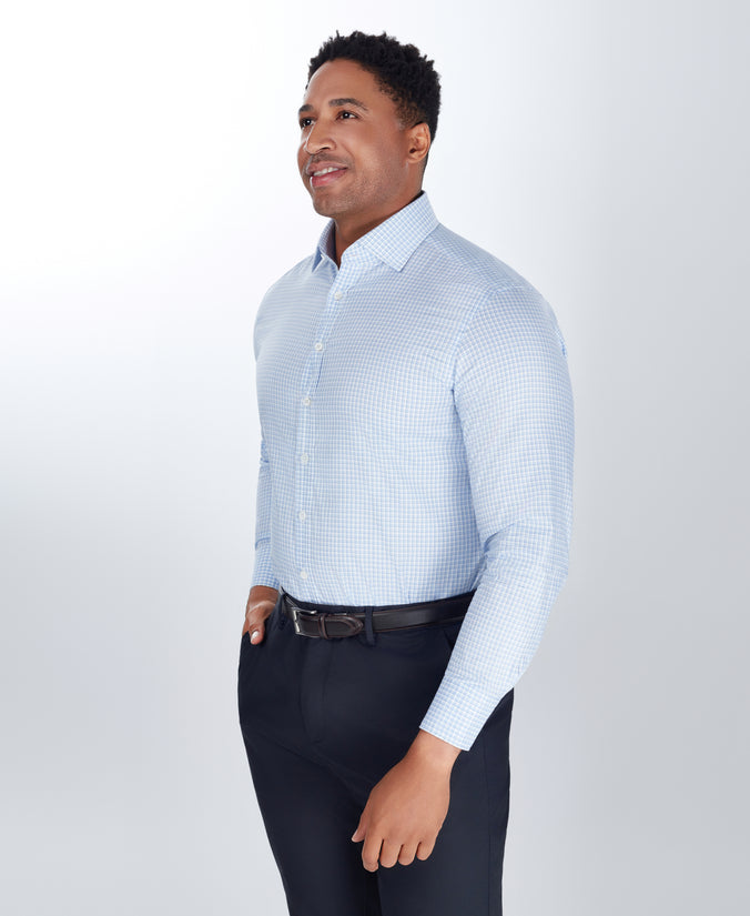 Blue Tailored Fit Twill Check Dress Shirt
