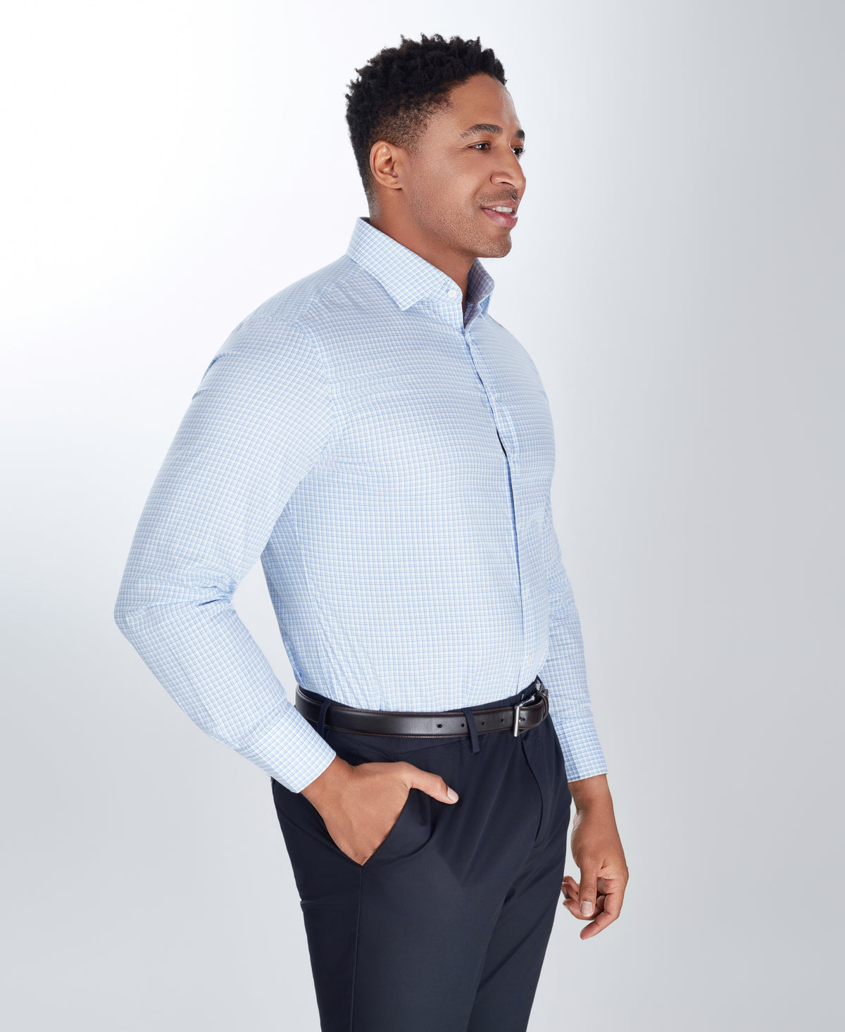 Blue Tailored Fit Twill Check Dress Shirt