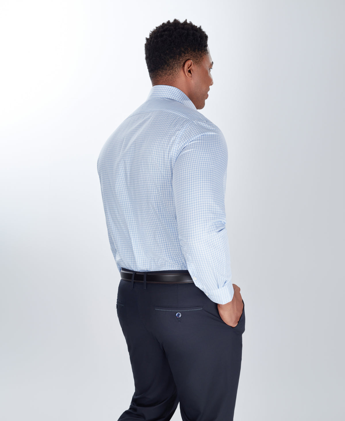 Blue Tailored Fit Twill Check Dress Shirt