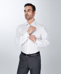White Tailored Fit French Cuff Royal Twill Dress Shirt
