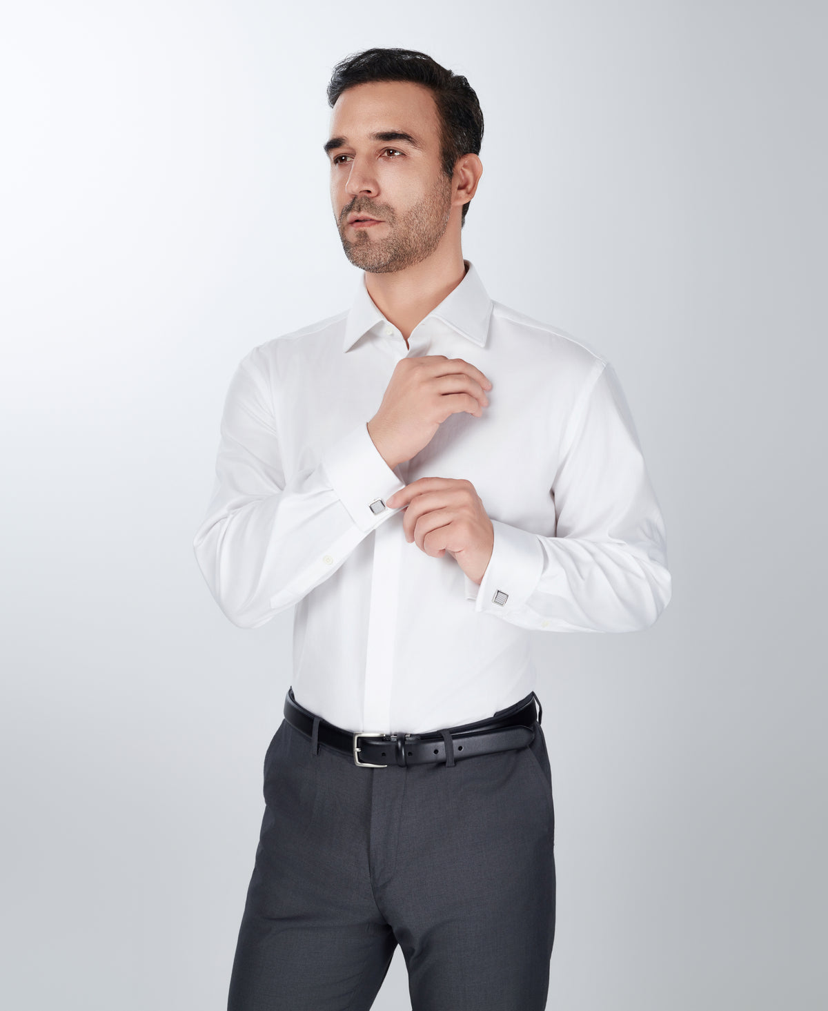 White Tailored Fit French Cuff Royal Twill Dress Shirt