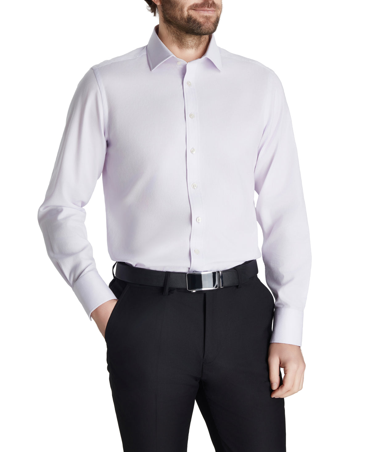 Lilac Tailored Fit Block Dobby Dress Shirt