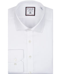 Thomas Mason White Tailored Fit Wave Dobby Dress Shirt
