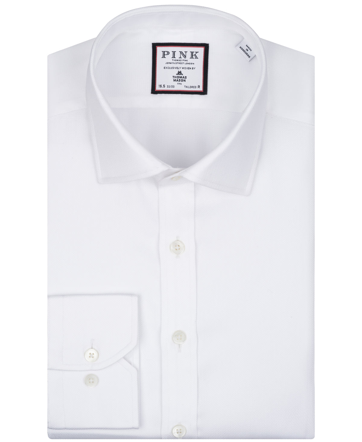 Thomas Mason White Tailored Fit Wave Dobby Dress Shirt