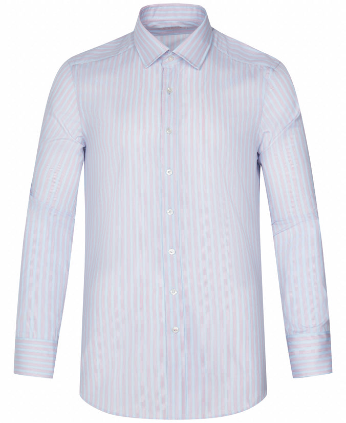 Tea Rose Tailored Fit Twill Wide Stripe Dress Shirt