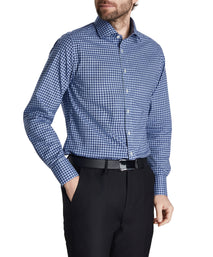 Navy Tailored Fit Poplin Archival Grid Check Dress Shirt