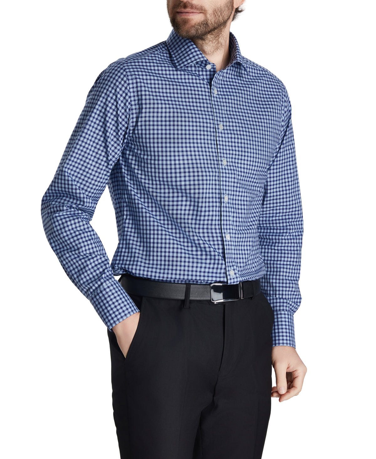 Navy Tailored Fit Poplin Archival Grid Check Dress Shirt