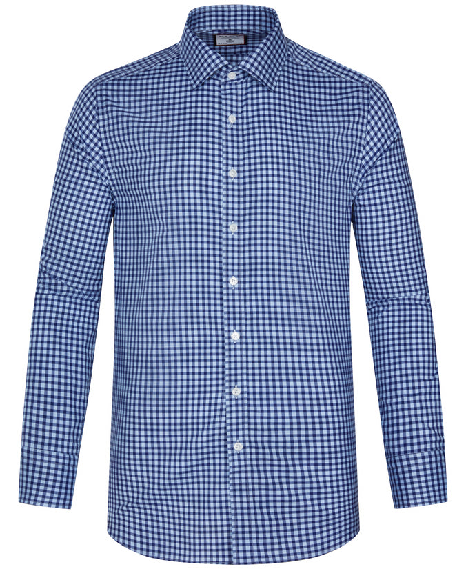 Navy Tailored Fit Poplin Archival Grid Check Dress Shirt