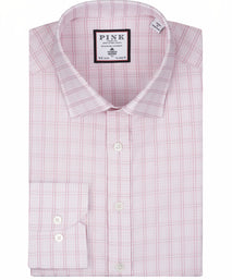 Thomas Mason Pink Tailored Fit Poplin Gradient Check Dress Shirt