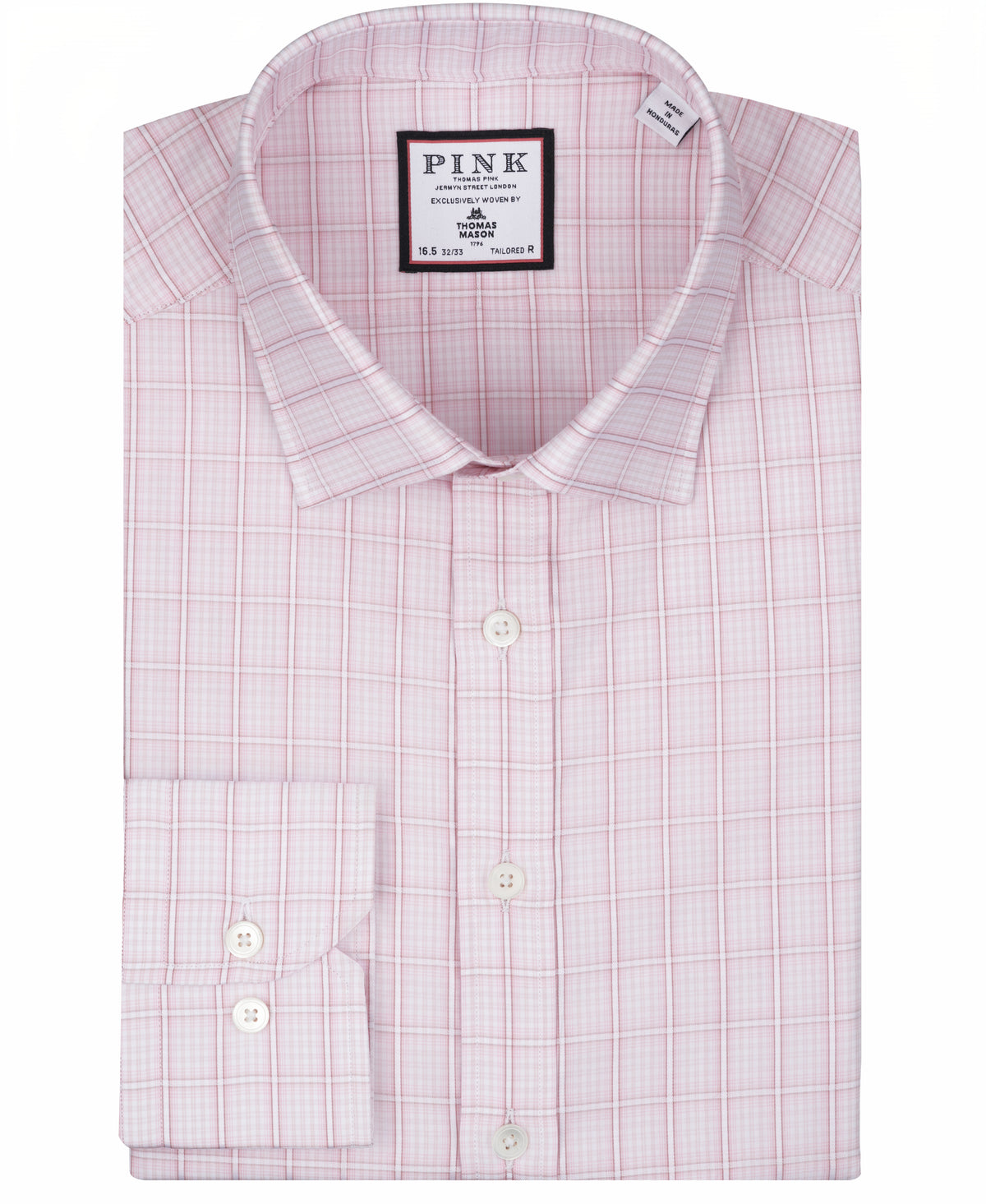 Thomas Mason Pink Tailored Fit Poplin Gradient Check Dress Shirt