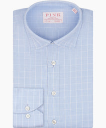 Slate Blue Tailored Fit Dobby Weave Tonal Check Dress Shirt
