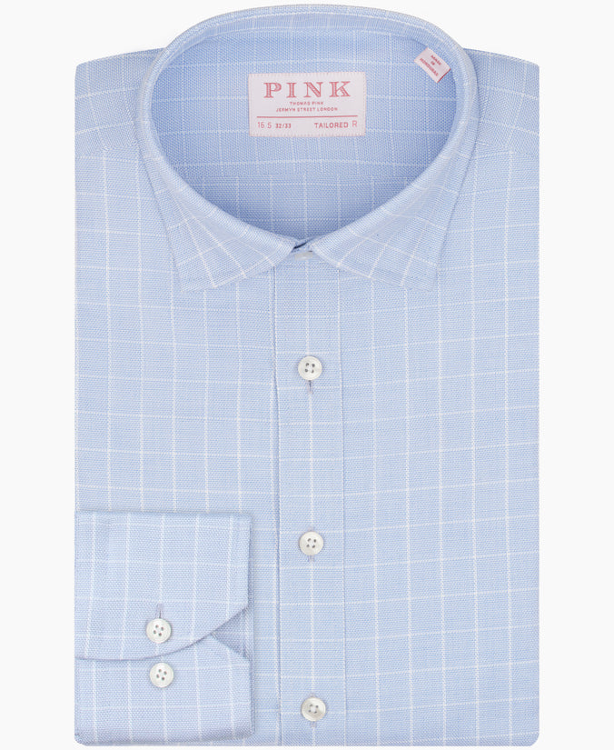 Slate Blue Tailored Fit Dobby Weave Tonal Check Dress Shirt