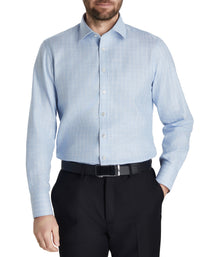 Slate Blue Tailored Fit Dobby Weave Tonal Check Dress Shirt